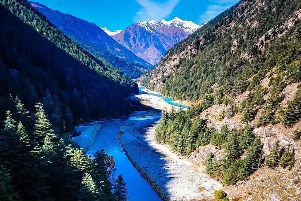 Harsil village among apple orchards and deodar forest on the banks of the Bhagirathi, Uttarkashi