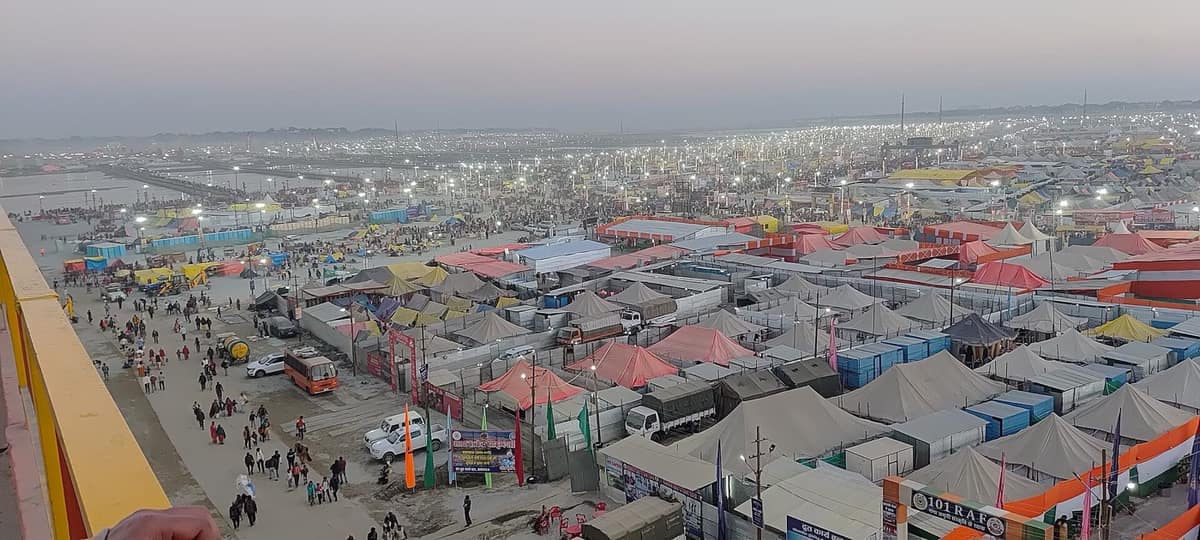 Rows of tents in a Kumbh Mela camp