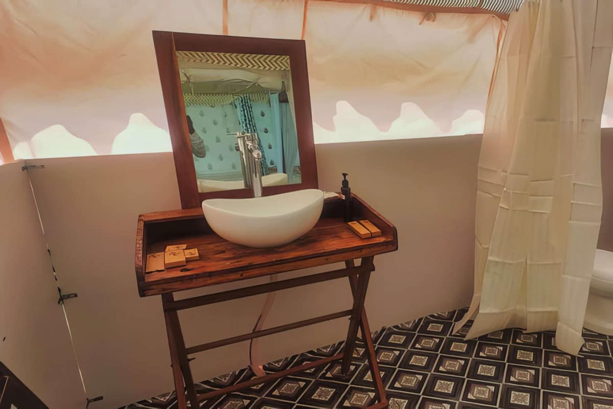 Luxury tent washbasin — Kumbh Mela Luxury Camp by Pulp Hotels — Rishikesh