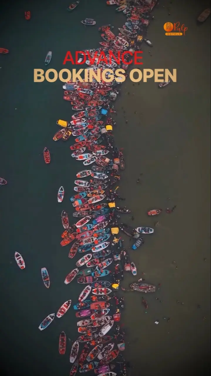 Aerial view of hundreds of boats lined up along a crowded river, with the words Advance Bookings Open