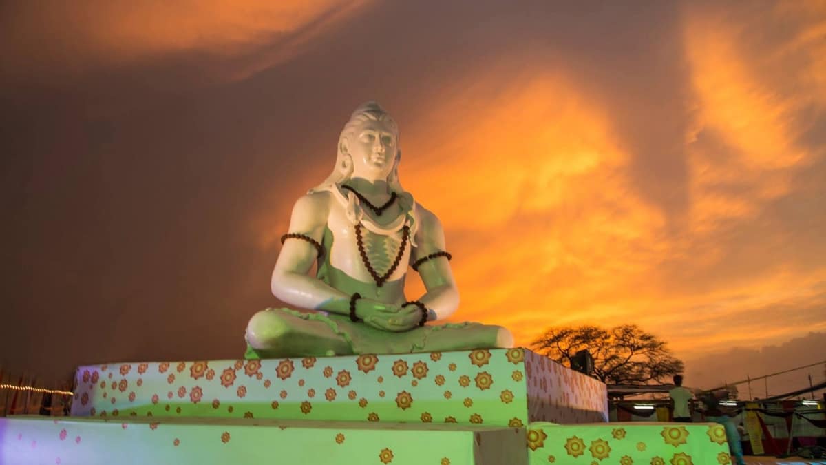 Sunset over a Kumbh tent city