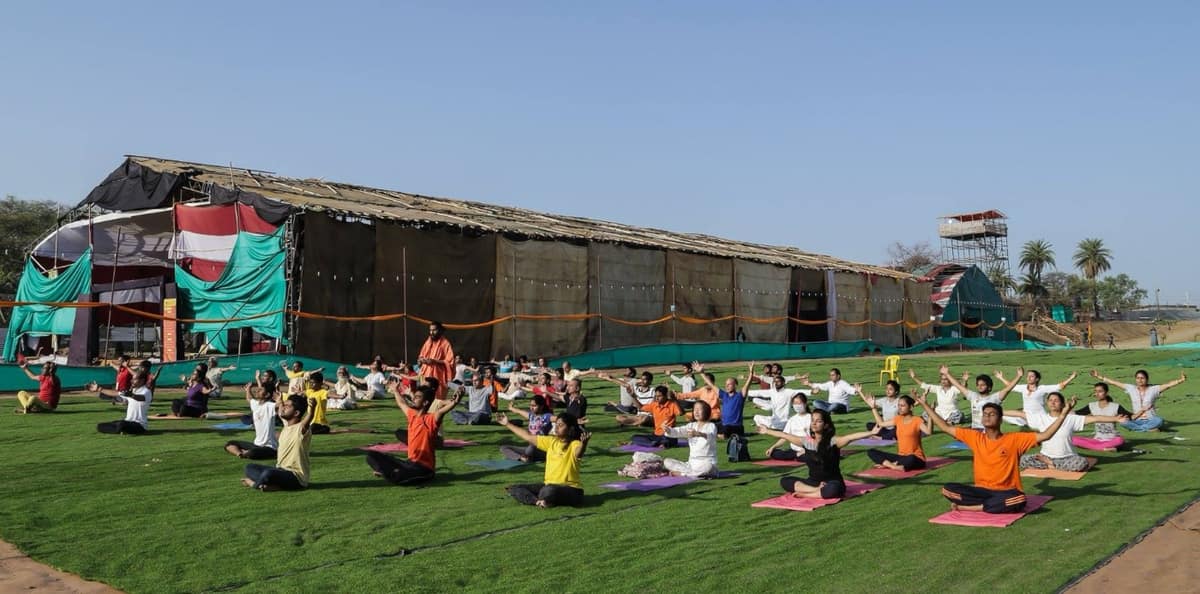 Morning yoga at Yoga Kumbh, our camp at the 2016 Ujjain Simhastha