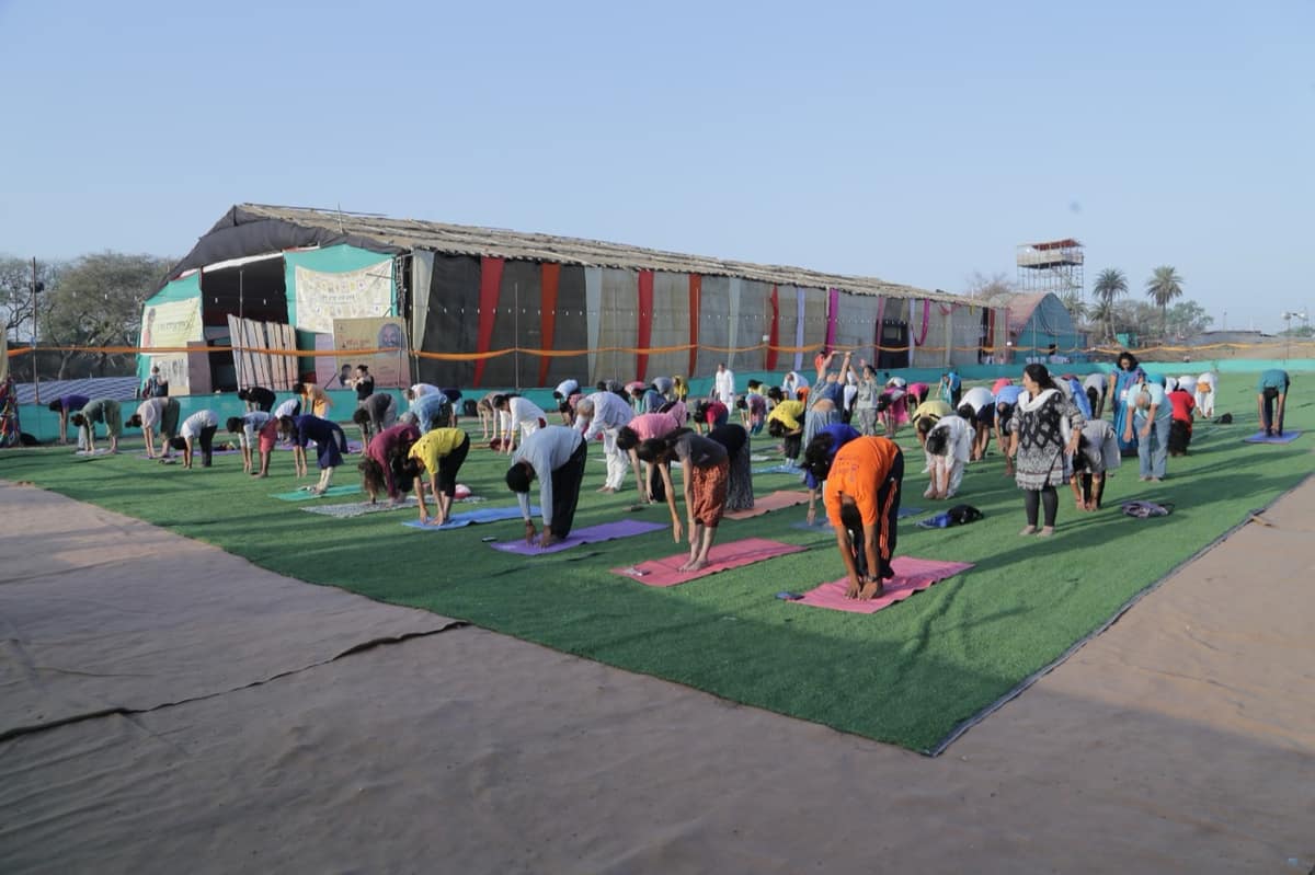 Yoga on the lawn at Yoga Kumbh, Ujjain 2016 — Kumbh Ashram Stays in Haridwar by Pulp Hotels