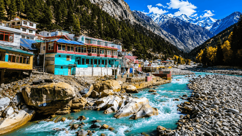 The Bhagirathi flowing past the ghats and guesthouses of Gangotri