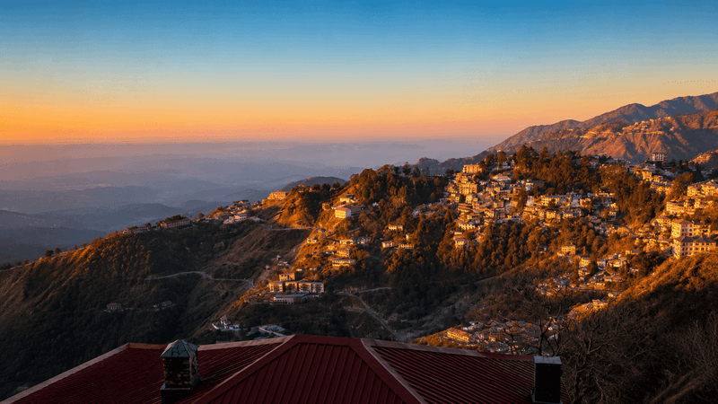 Mussoorie along the ridge with the hills beyond